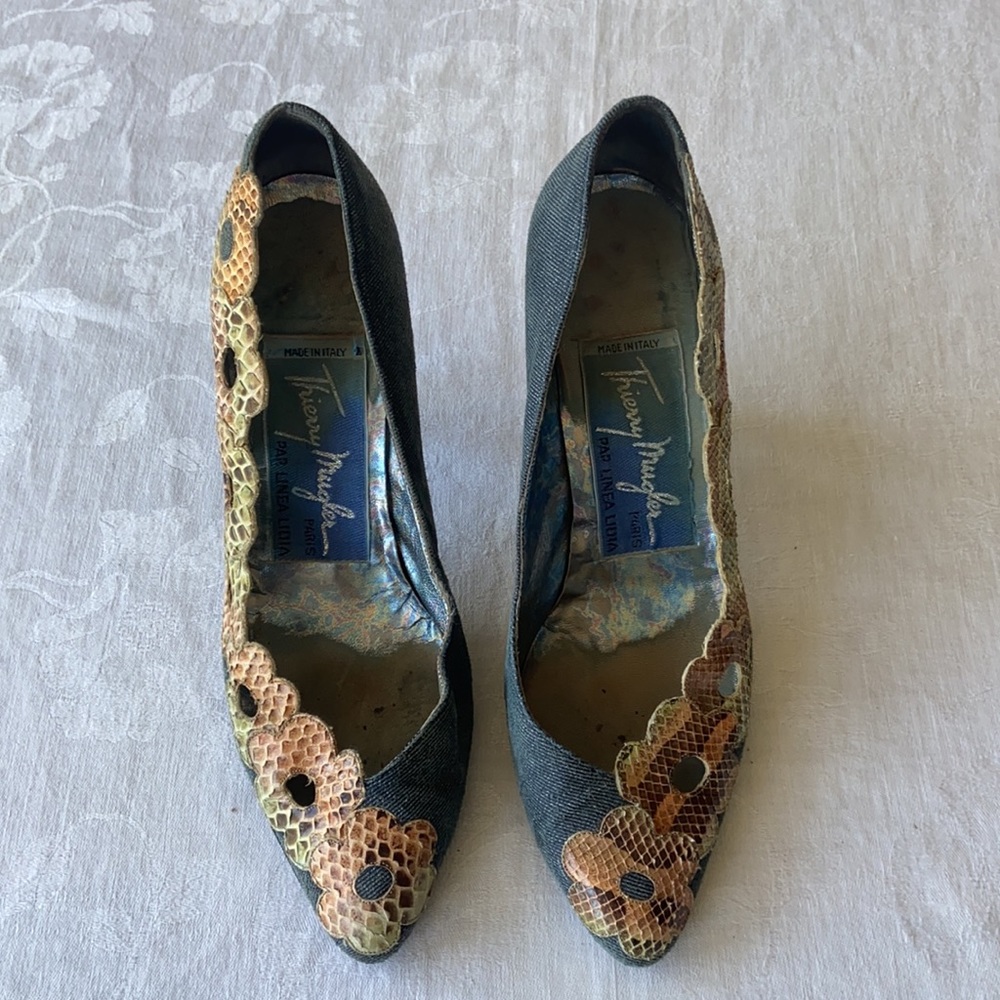 **SOLD Thierry Mugler Paris vintage denim/leather heels - Picture 2 of 6